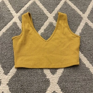 Buffbunny Size M Ribbed Crop Top Sports Bra Stretch No Padding Yellow V-Neck - Picture 1 of 6