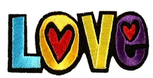 "Love" Text - Embroidered Yellow Heart -Patch Embroidered Iron-On Applique - Picture 1 of 9