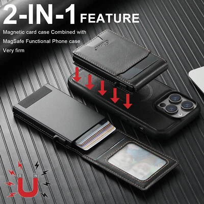 Para iPhone 16 15 14 13 Pro Max Mag Seguro Magnético Cuero Estuche para Tarjetas Billetera Soporte Foto 1 de 4