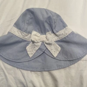 Janie And Jack Blue And White Eyelet Sun Hat size 6-8 Euc - Picture 1 of 6
