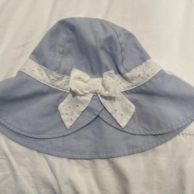 Janie And Jack Blue And White Eyelet Sun Hat size 6-8 Euc - Image 1 of 4