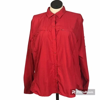 Camisa deportiva con botones Eddie Bauer para mujer talla XXL color rojo manga lengüetas enrollables Foto 1 de 4
