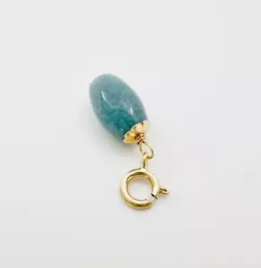 14K Massiv Gelbgold Oval Jadeit Jade Mini Charm Anhänger mit Federverschluss - Bild 1 von 13