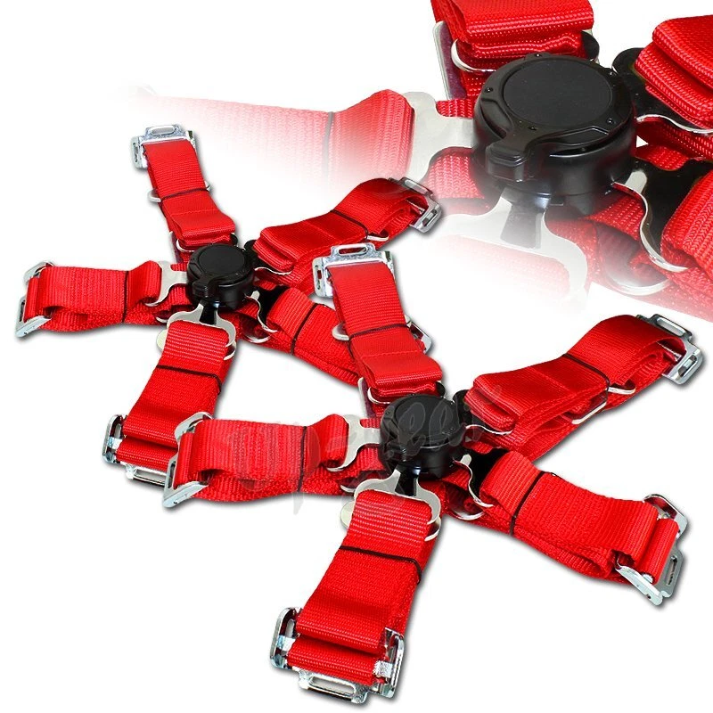 Arnés de seguridad universal rojo de 2" de nailon JDM 5 puntos bloqueo de leva cinturón de seguridad 2 piezas Foto 1 de 1
