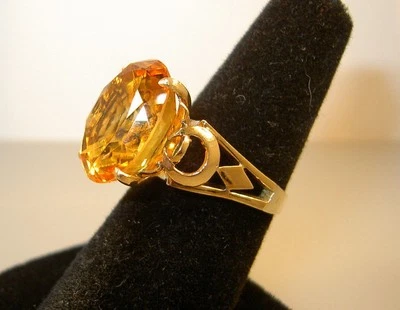 Precioso Anillo Solitario ART DECO CITRINO Genuino 11.50 quilates Oro 14K Estate De Colección Foto 1 de 4