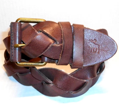 Cinturón trenzado de cuero marrón Abercrombie & Fitch XS/S logotipo de alce vintage unisex 2" Foto 1 de 4