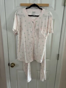 Aria Women's Pink 2 Piece PJ Set Button Up Top Draw String Bottoms Floral Size M - Picture 1 of 8