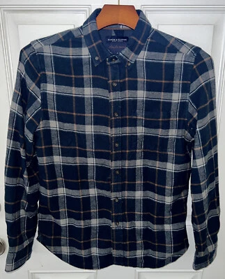 Camisa de vestir informal a cuadros azul marino abotonada LS de algodón y flores para hombre pequeña Foto 1 de 4