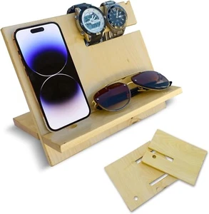 Wooden Watch Docking Station Desktop Holder Stand Mobile Phone Charging Stand - Picture 1 of 6