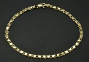 10k Yellow Solid Gold Mirrored Heart Link Chain Charm Reversible Bracelet 7''8'' - Picture 1 of 4