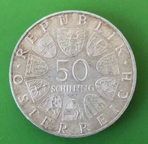 1966 Austria Silver 50 Schilling Coin #1477c - Picture 1 of 2