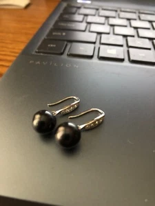 Black Pearl Drop Earrings 925 - Picture 1 of 3