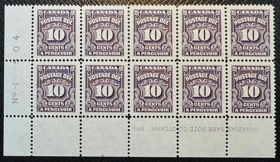 CANADA NO J20,  P#1, LL PLATE BLOCK,  VF MINT NH (KF526) - Image 1 of 1