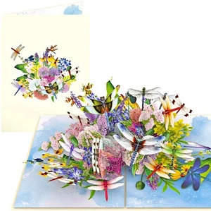 Dragonflies with Floral, Pop Up Card, 3D Popup Greeting Cards for all occasion - Picture 1 of 6