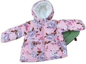 NWT The Children's Place 3T Floral Hooded Fur Lined Winter Jacket Puffer Coat - Picture 1 of 3
