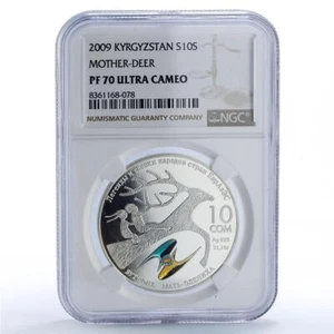Kyrgyzstan 10 som Mother Deer EurAsEC Legends Tales PF70 NGC silver coin 2009 - Picture 1 of 2