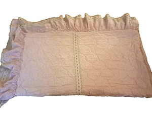 Vintage Queen Bedspread Pink Floral Ruffled 1980s Purple Lace Trim Cottage 99x90 - Picture 1 of 8
