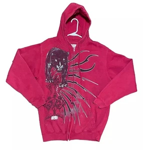Vtg Animal Planet Y2K Pullover Hoodie Panther Grunge Punk Mens Medium Red 2535 - Picture 1 of 7