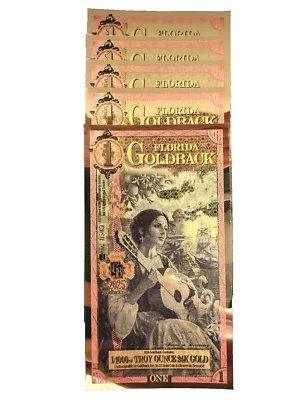 ¡Lote de 5 Goldbacks de Florida! ¡Cada 1/1000 onza de oro de 24K! ¡Nota de aluminio Aurum 24K! Foto 1 de 4