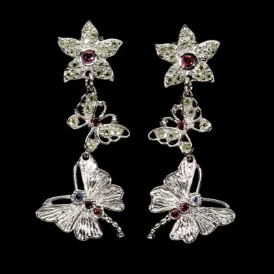 925 Sterling Silber Ohrringe Rund Rhodolit Granat Tansanit Edelstein Butterfly - Bild 1 von 4
