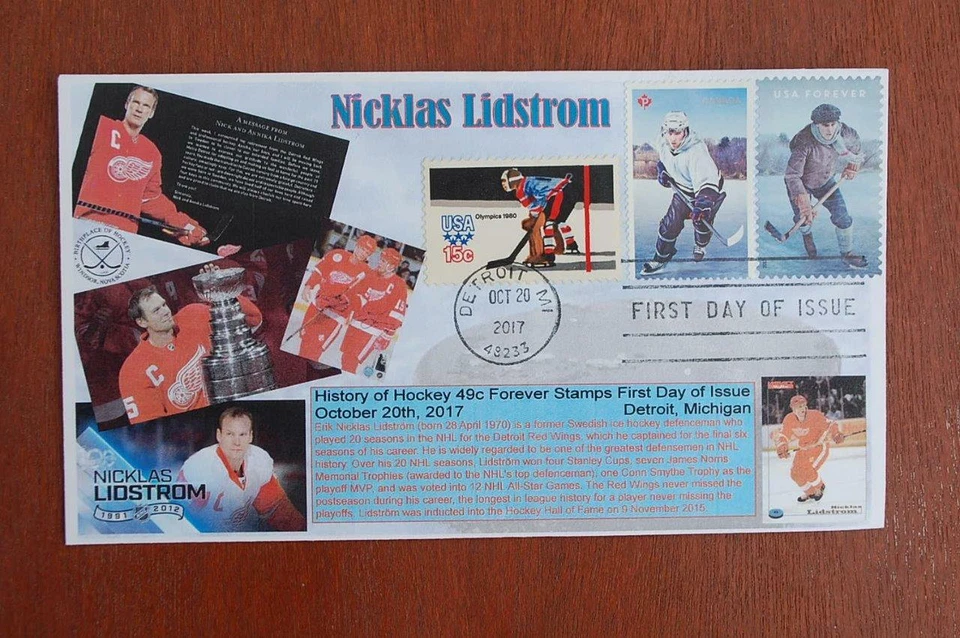 History of Hockey Stamp Combo FDC Bullfrog Sc#5253,1796 Ca#3040 15569 N.Lidstrom - Image 1 of 1