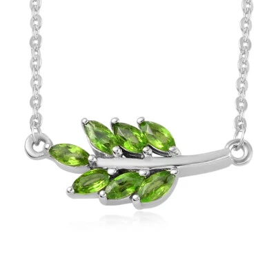 1.10ctw Russian Chrome Diopside & Zircon Pendant Necklace 18" Rhodium Plated - Image 1 of 4