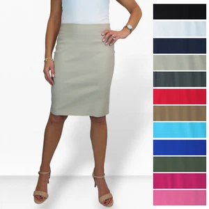 Womens 22" Bodycon Pencil Skirt Stretch Above Knee Length Smart Casual 6-20 - Picture 1 of 142