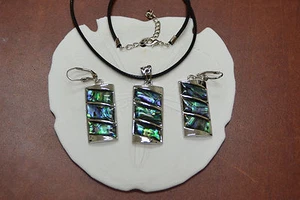 ABALONE SILVER PLATED NECKLACE AND EARRING JEWERLY SET FASHION  #N-8 - Picture 1 of 2