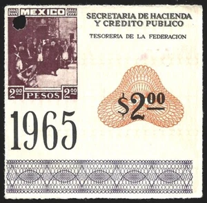 Mexico Revenue 1965 Entrada Ticket admission to Museums $2 Violet & Orange #EN3 - Imagen 1 de 2