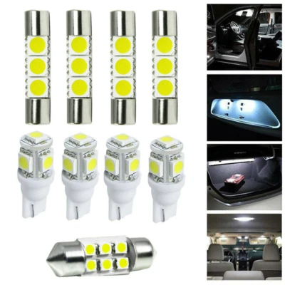 9pcs/Set White LED Interior Lights Package Kit License Plate Light Map Dome Lamp - Image 1 of 4