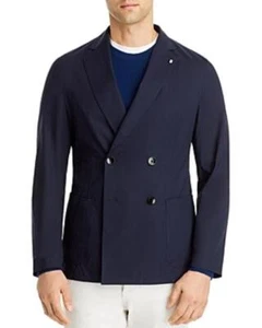 Boss Cotton Blend Slim Fit Double Breasted Shirt Blazer Navy Size 46R 0535 - Picture 1 of 1