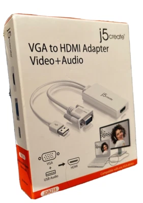J5 Create VGA To HDMI Video + Audio Adapter White JDA204 *Brand New* - Image 1 of 4
