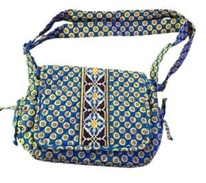 Vera Bradley Riviera Blue Lindsay Messenger Shoulder  Bag Yellow Flowers New - Picture 1 of 9
