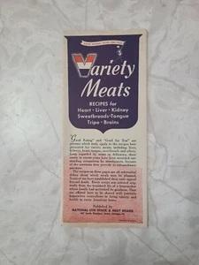 Variety Meats Pamphlet/Recipes Tripe Sweetbreads Tongue Kidneys - Picture 1 of 3