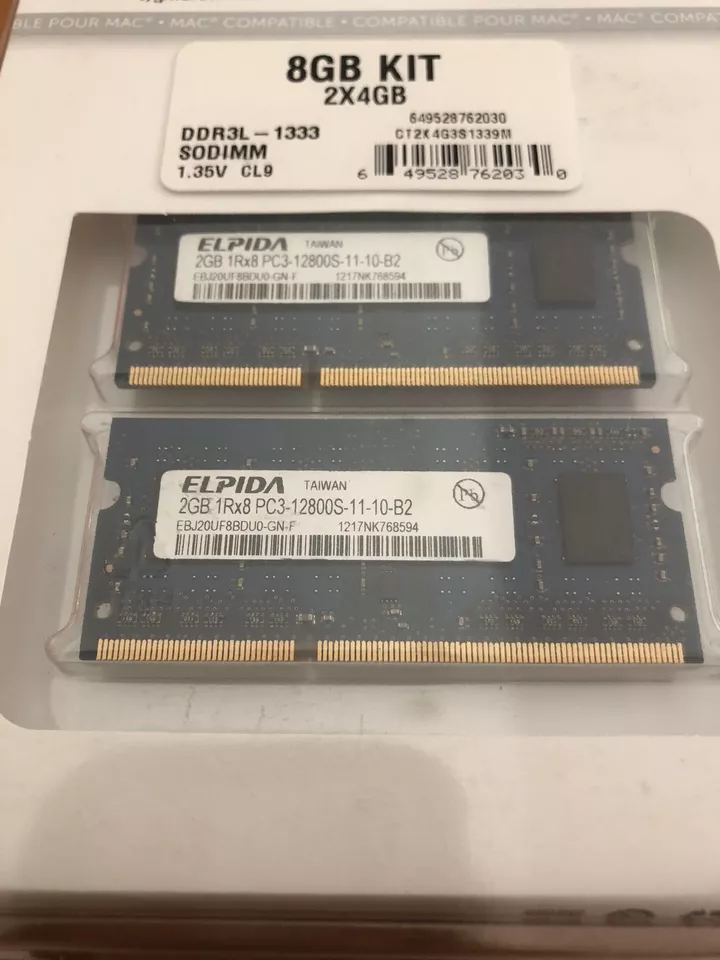 Elpida 4GB 1Rx8 DDR3 PC3-12800S-11-10-B2 (2x2GB) Mac Ram / Memory - Image 1 of 1
