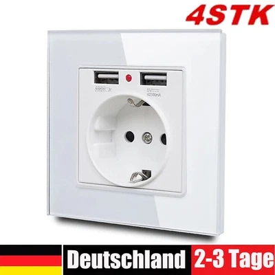 4X Steckdose mit 2 USB-A, 2100 mA, passend für Gira 55, JUNG AS 500, Weiß - Bild 1 von 4