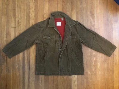 VTG Ruff Hewn Brown Corduroy Barn Chore Coat Jacket Men Medium Trucker Red Lined - Image 1 of 4
