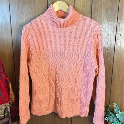 Suéter de Colección Wainscott Para Mujer Tejido con Cable Cuello Alto Coral Rosa Algodón Grande Foto 1 de 4