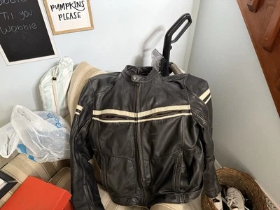 Chaqueta de moto River Road de cuero envejecido para hombre marrón/negro, talla 48 Foto 1 de 4