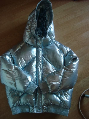 JAYLOUCY METALLIC NYLON PUFFA ZIP BUTTON POCKETS LINED HOOD UK LARGE - Image 1 of 4