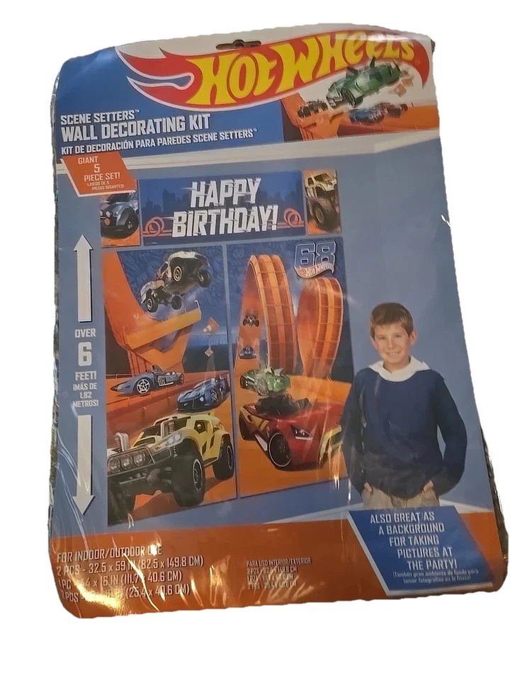 Hot Wheels Birthday Decorating Kit Backdrop Scene Setters Large Posters 6' - Image 1 of 4