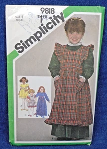 Vintage 80s Simplicity Pattern 9818 Girls Dress & Pinafore Short Long Size 5 UC - Picture 1 of 2