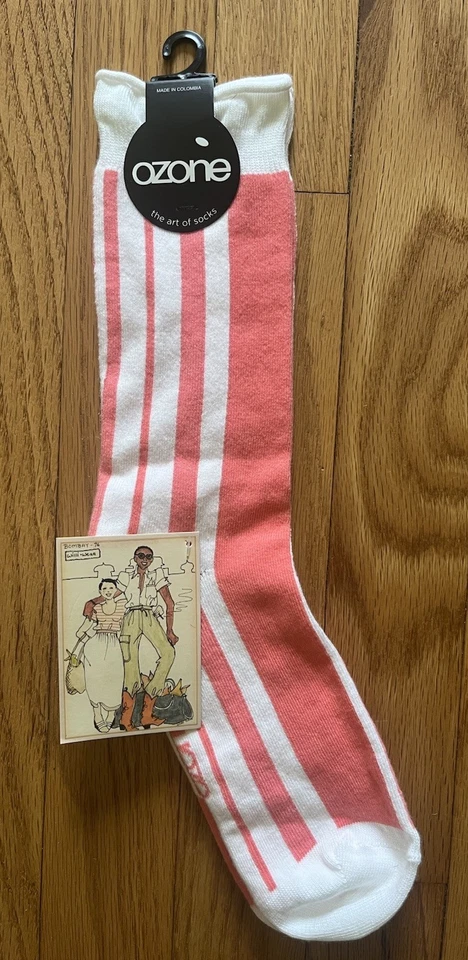 Ozone Iconics WilliWear Coral & White Cotton Blend Socks One Size Made Colombia - Image 1 of 4