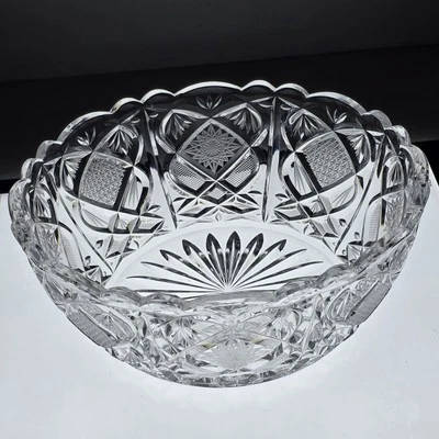 Bohemian Czech Vintage Crystal 9.75” X 4" Round Bowl Hand Cut 24% Starburst - image 1 of 4