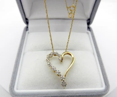 HEART Shape Diamond Charm Pendant Chain Necklace in Solid 10k Yellow Gold - Image 1 of 4