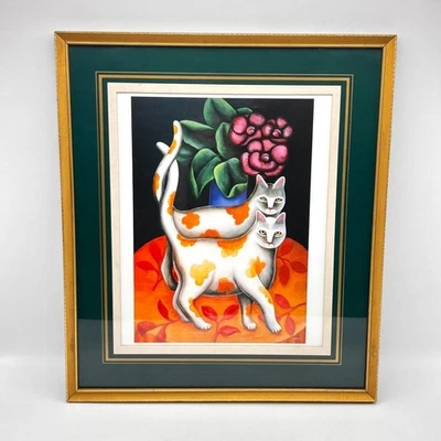 Jerzy Marek (1925-2014) Polish Folk Art Framed Print TANGO Ginger White Cats - Image 1 of 4