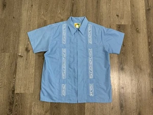 Vintage Haband Guayabera Shirt Mens Large Blue Pockets Collared Short Sleeve - Picture 1 of 8