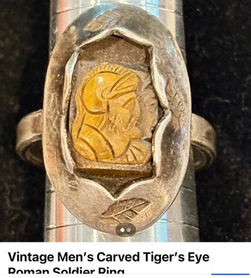 Anillo de soldado romano ojo de tigre tallado vintage para hombre” Foto 1 de 2