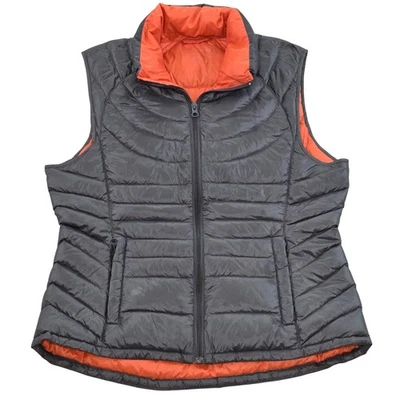 Chaleco acolchado Bernardo plumón de ganso para mujer gris medio naranja sin mangas Foto 1 de 4