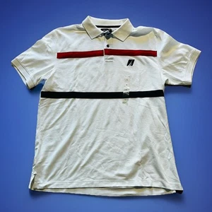 NWT Nautica Mens Short Sleeve Wicking Polo Shirt Golf Sailing White Red & Blue L - Picture 1 of 10